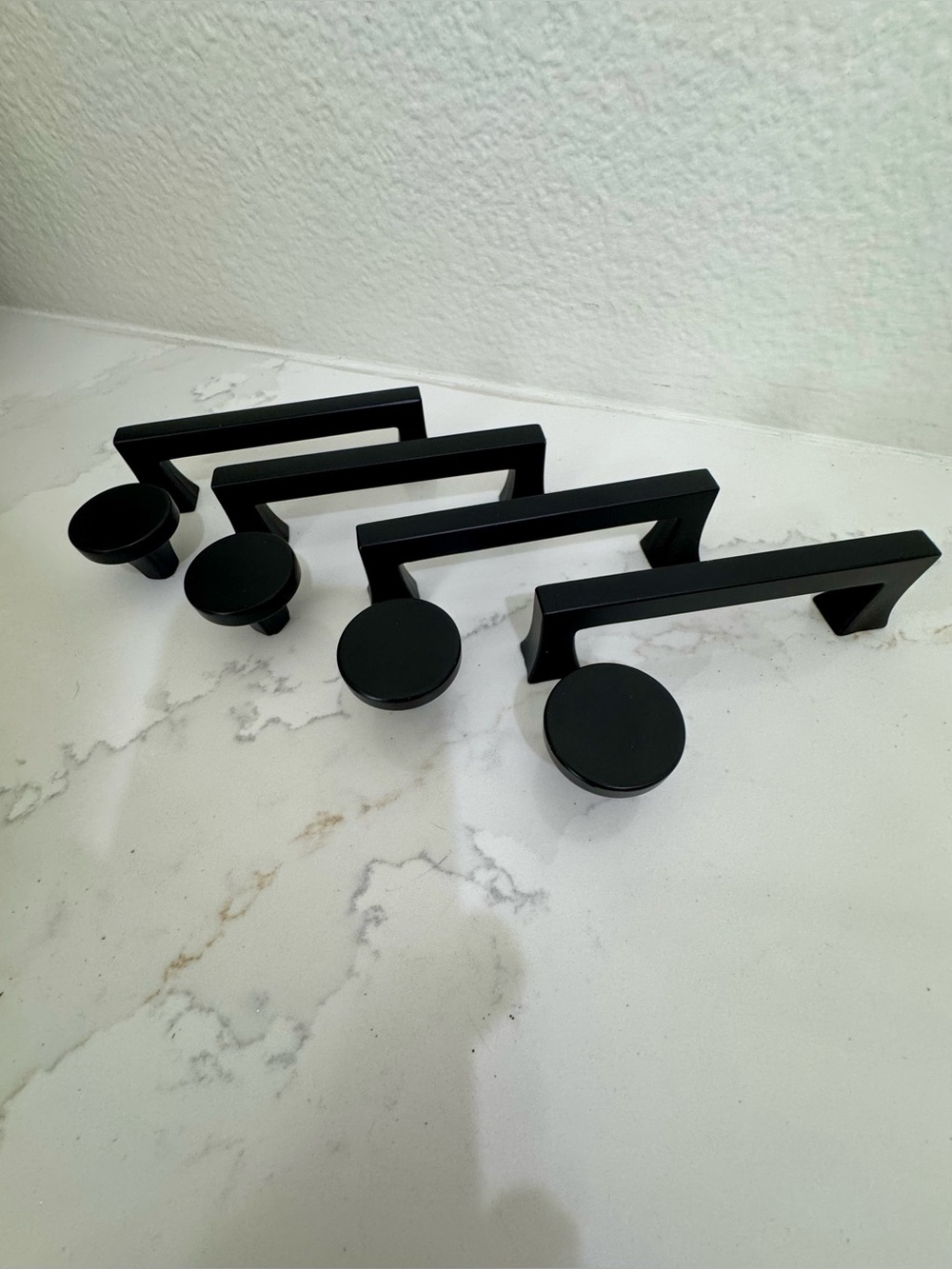 Matte Black Cabinet Pulls and Knobs Set - 4 Handles + 4 Round Knobs